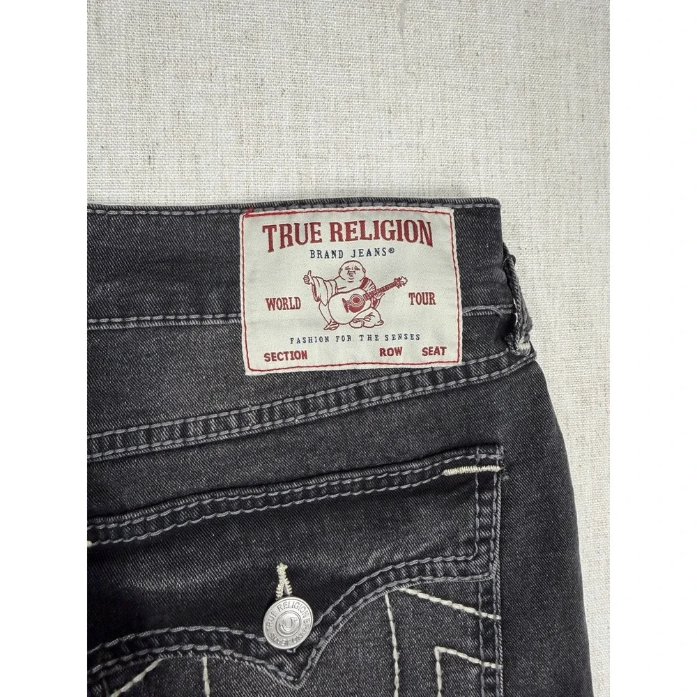 True Religion Geno Slim Jeans Men 34x32 Grey Wash Big T Flap Pocket